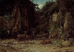 Un troupeau de cerfs dans le crépuscule à Gustave Courbet