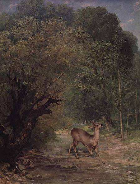 The Hunted Roe-Deer on the alert, Spring à Gustave Courbet