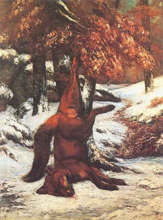 renard suspendu a un arbre, dans la neige à Gustave Courbet