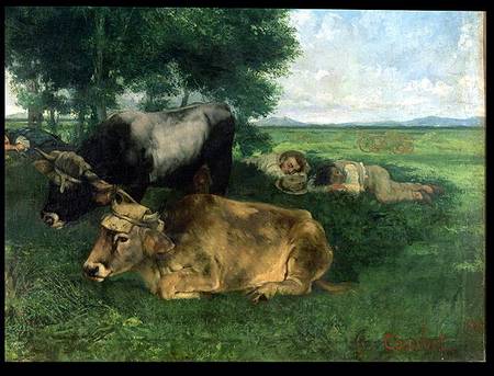La Siesta Pendant la saison des foins (and detail of animals sleeping under a tree), 1867 à Gustave Courbet