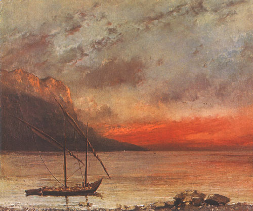 vue du lac, coucher de soleil à Gustave Courbet