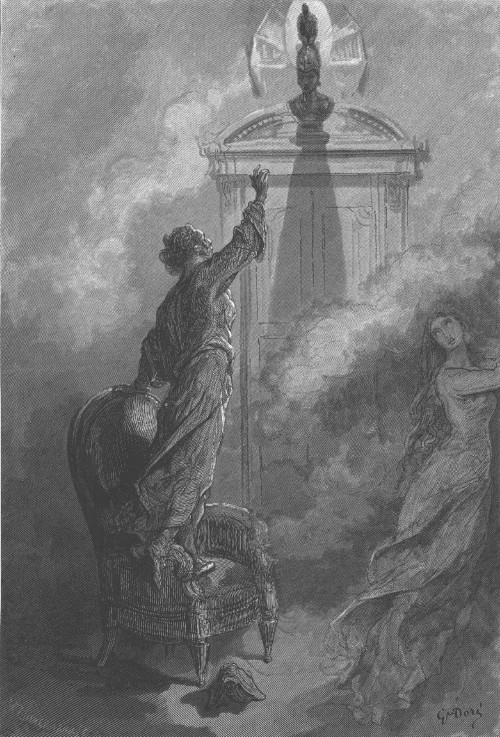 Illustration for the poem "The Raven" by Edgar Allan Poe à Gustave Doré