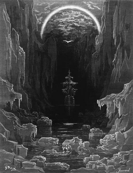 The appearance of the albatross to lead the marooned ship out of the frozen seas of Antartica, scene à Gustave Doré