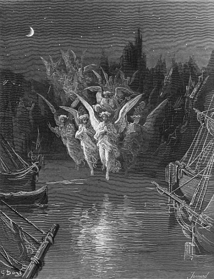 The angelic spirits leave the dead bodies and appear in their own forms of light, scene from ''The R à Gustave Doré