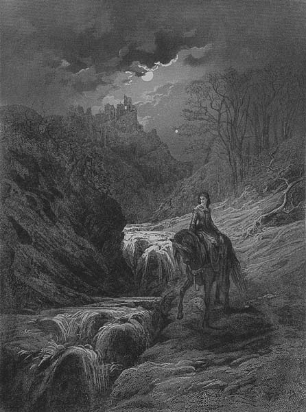 The Moonlight Ride, illustration from ''Idylls of the King'' Alfred Tennyson à Gustave Doré
