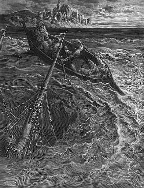 The ship sinks but the Mariner is rescued the Pilot and Hermit, scene from ''The Rime of the Ancient