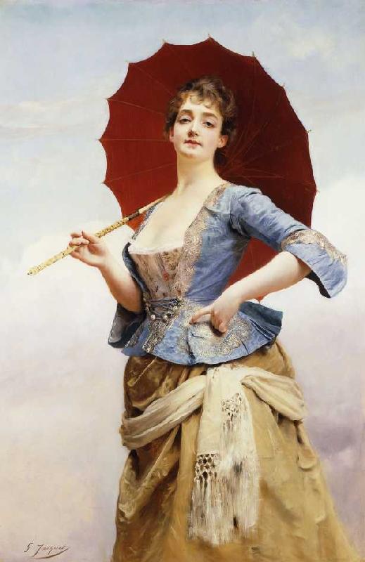 Dame mit Sonnenschirm. à Gustave Jacquet