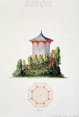 Design for a pavilion in simplified oriental style, from a folio of original drawings in classical a à H. Monnot