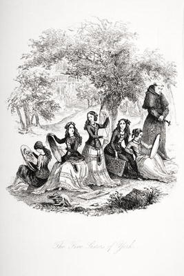 The five sisters of York, illustration from `Nicholas Nickleby' by Charles Dickens (1812-70) publish à Hablot Knight Browne