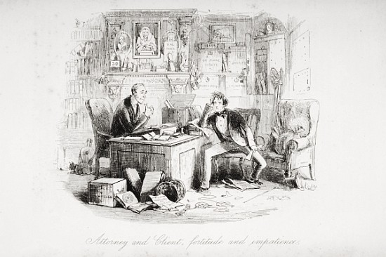 Attorney and Client, fortitude and impatience, illustration from ''Bleak House'' Charles Dickens (18 à Hablot Knight (Phiz) Browne