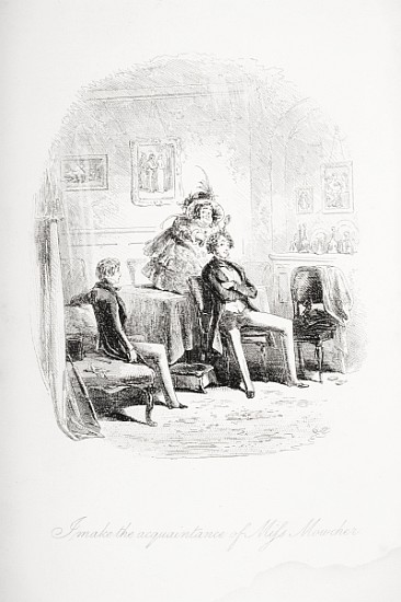 I make the acquaintance of Miss. Mowcher, illustration from ''David Copperfield'' Charles Dickens (1 à Hablot Knight (Phiz) Browne
