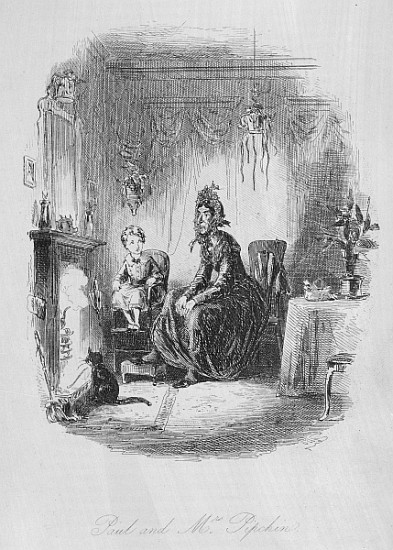 Paul and Mrs. Pipchin, illustration from ''Dombey and Son'' Charles Dickens (1812-70) first publishe à Hablot Knight (Phiz) Browne