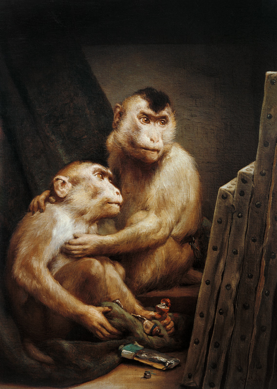 Art critics - Two monkeys examine a painting à Haeckel Ernst