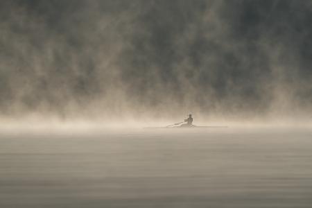 Morning exercise in the mist