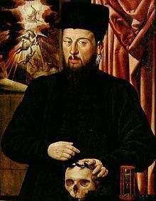 portrait de Théodore Zwinger dans une représentation memento mori à Hans Bock l'Ancien