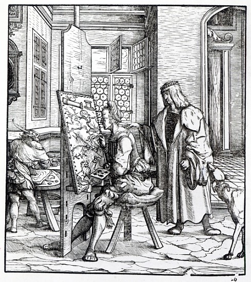 The Emperor in the Artist''s Studio, illustration from ''Der Weisskunig'', c.1509-18 à Hans Burgkmair