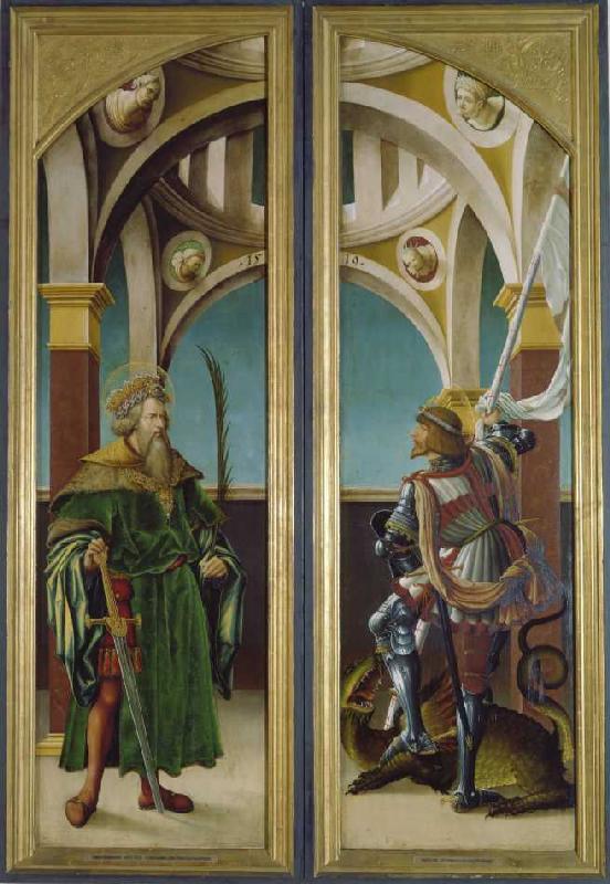 crucifixionsaltar extérieurs gauches et droits :  Saint  Sigismund et Georg Nadelholz, à Hans Burgkmair l'Ancien