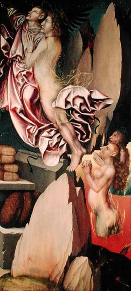 Bugnon altarpiece, left hand panel depicting the deliverance of a soul from purgatory à Hans Fries