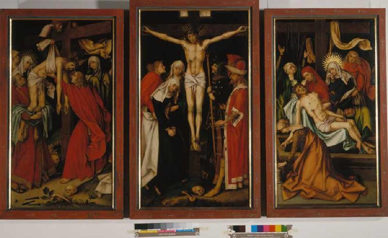 descente de la croix de l'autel de Kaisheim (107,6 x58,4), la crucifixion (113,2x63), la mise en to à Hans Holbein l'Ancien