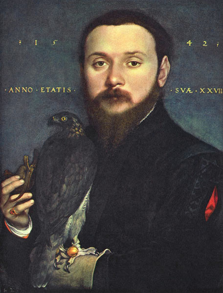 Homme noble avec un faucon à Hans Holbein le Jeune