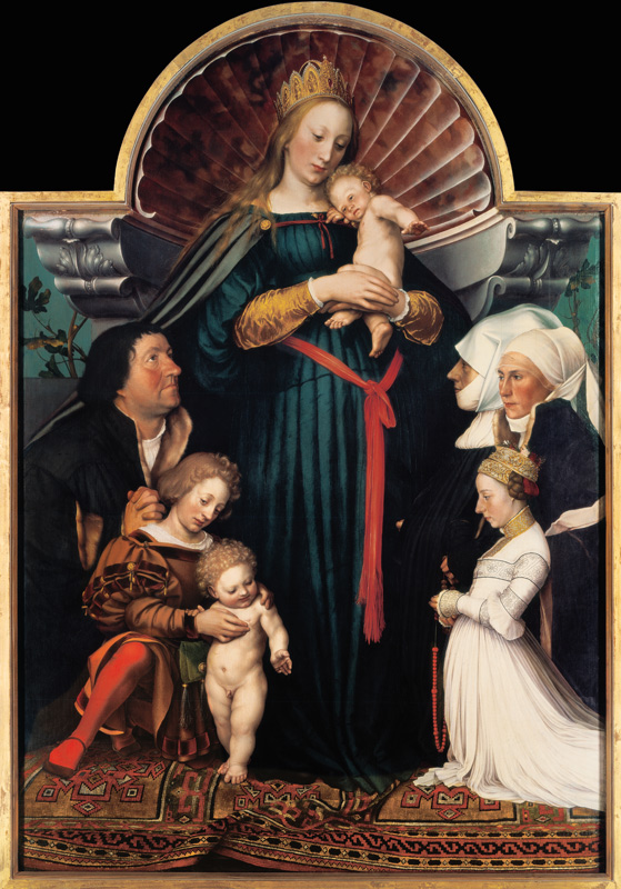 Madonne avec l'enfant et les donateurs (la Madonne de Darmstadt) à Hans Holbein le Jeune