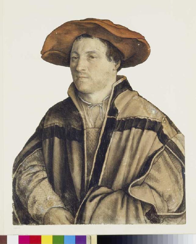 portrait d'un homme inconnu avec un barette rouge. à Hans Holbein le Jeune