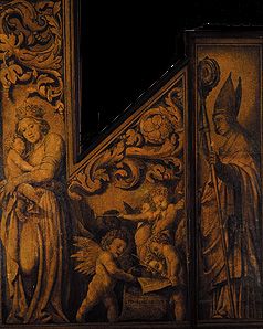 Marie avec l'enfant et cela Pantalus intérieur Saints des ailes d'orgue de la cathédrale bâloise (s à Hans Holbein le Jeune