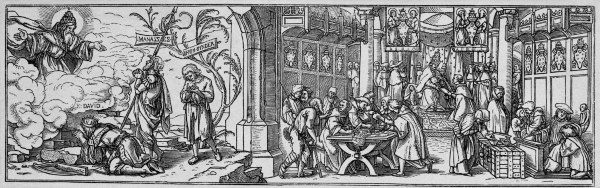 Sale of Indulgences / Woodcut / Holbein à Hans Holbein le Jeune