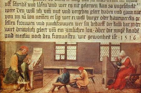 A School Teacher Explaining the Meaning of a Letter to Illiterate Workers à Hans Holbein le Jeune