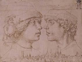 Portraits of Two Youths, a Dwarf and a Townscape