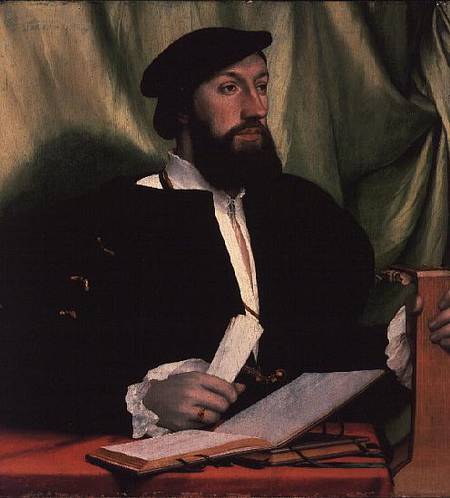 Unknown gentleman with music books and lute à Hans Holbein le Jeune