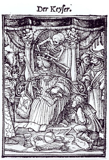 Death and the Emperor, from ''The Dance of Death'', engraving Hans Lutzelburger, c.1538 à Hans Holbein le Jeune (atelier)