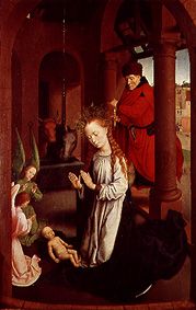 l'adoration de l'enfant par Marie. Panneau gauche de l'autel des trois rois. à Hans Memling