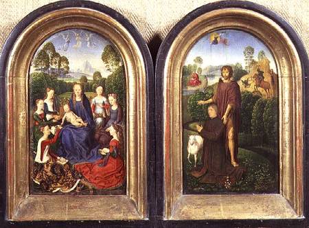 Diptych of Jean du Cellier: The Virgin and Child with Saints and the donor presented by St.John the à Hans Memling