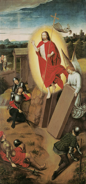la résurrection du Christ. tableau d'un autel latéral de maison à Hans Memling
