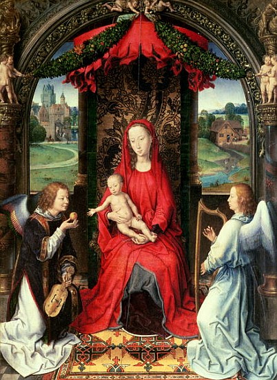 Madonna and Child Enthroned with Two Angels à Hans Memling