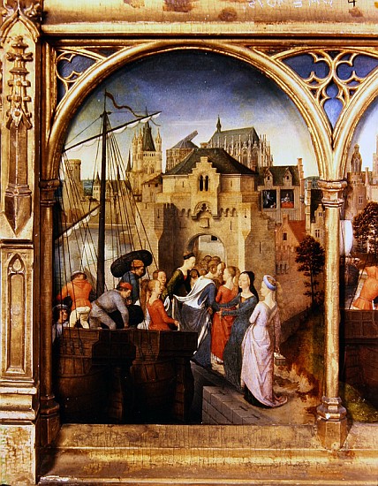 St. Ursula and her companions landing at Cologne, from the Reliquary of St. Ursula, before 1489 à Hans Memling