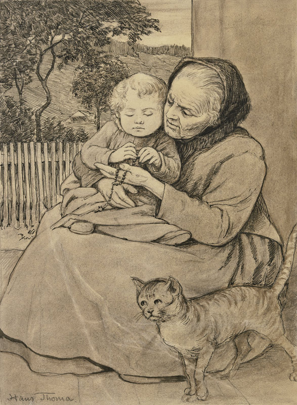 Sitzende alte Frau mit Kind à Hans Thoma