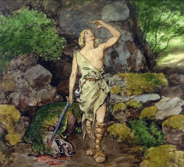 Siegfried having defeated the Dragon à Hans Thoma