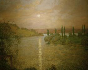 Hans Thoma, Sonnenuntergang am Rhein