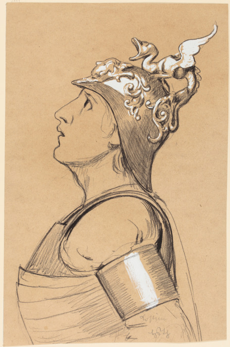 Valkyrie (Costume Study for Bayreuth) Head with Helmet à Hans Thoma