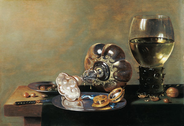 A still life with glass of wine, tazza and a pewter plate à Hans van Sant