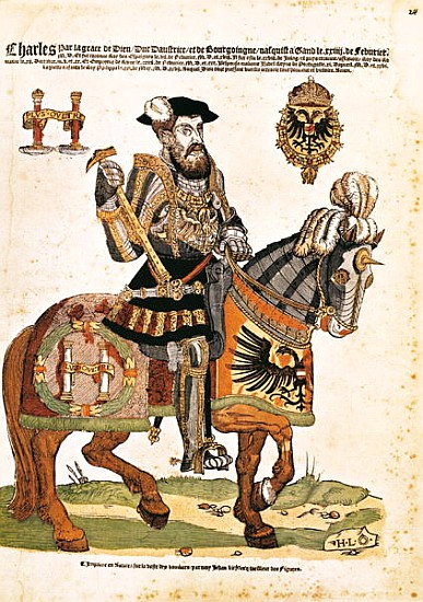 Equestrian portrait of Charles V in armour (1500-58) à Hans (l'Ancien) Liefrinck
