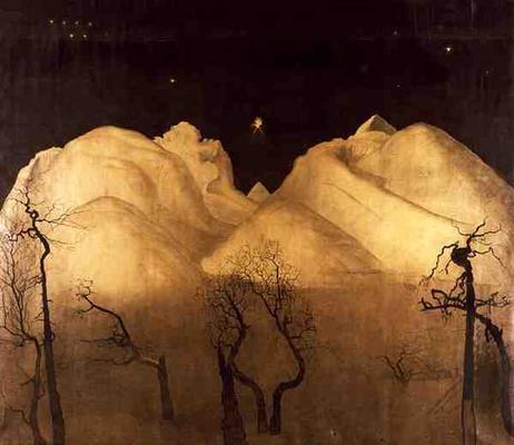 Winter Night in the Mountains, 1901-02 (w/c, pencil and ink on paper) à Harald Oscar Sohlberg