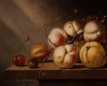 Still life of fruit on a ledge (panel) à Harmen van Steenwyck