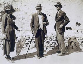 L to R: Lady Beauchamp, Sir Edward Beauchamp and Mr B.C. Beauchamp at the Tomb of Tutankhamun, 1923 