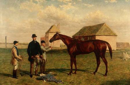 'Thunderbolt', a Chestnut Racehorse with his Owner and Jockey à Harry Hall