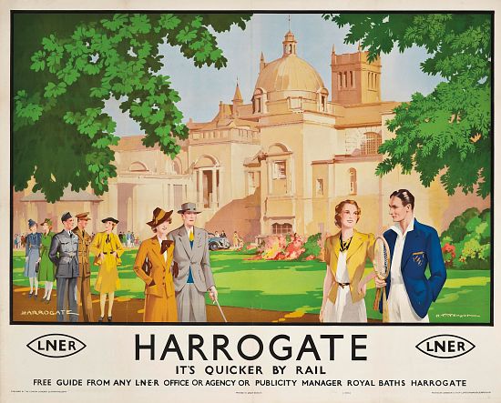 Harrogate, its Quicker by Train', poster advertising rail journeys à Harry Tittensor
