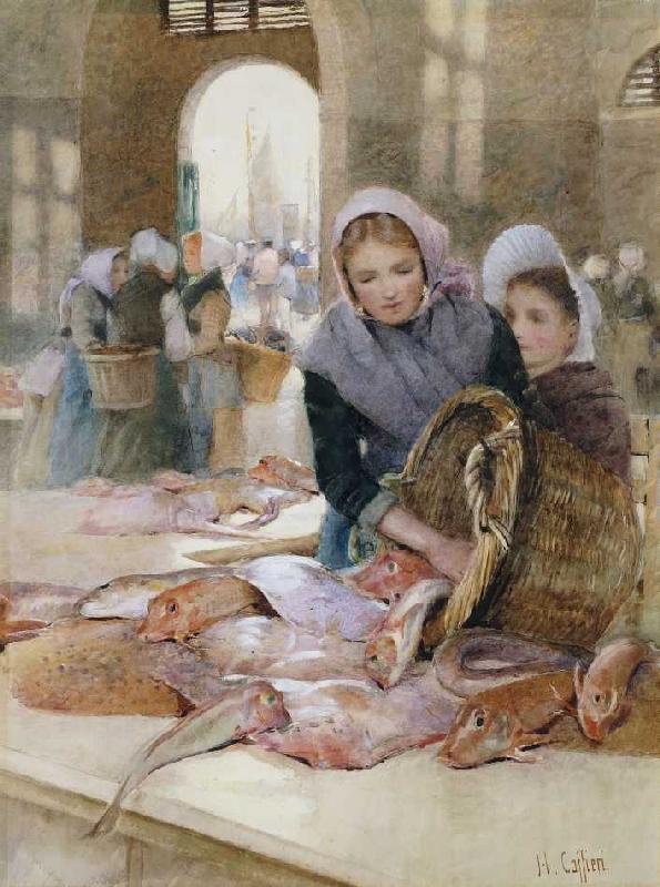 Frauen auf dem Fischmarkt, Boulogne (?). à Hector Caffieri