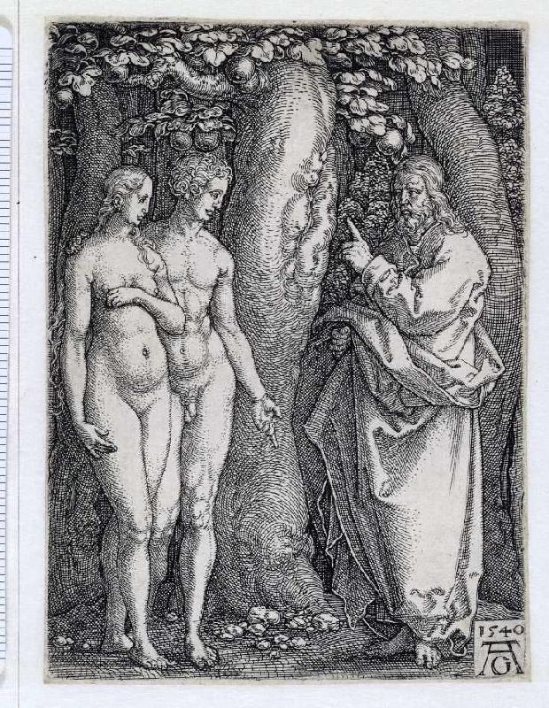 Die Geschichte von Adam und Eva: Gott warnt Adam und Eva à Heinrich Aldegrever